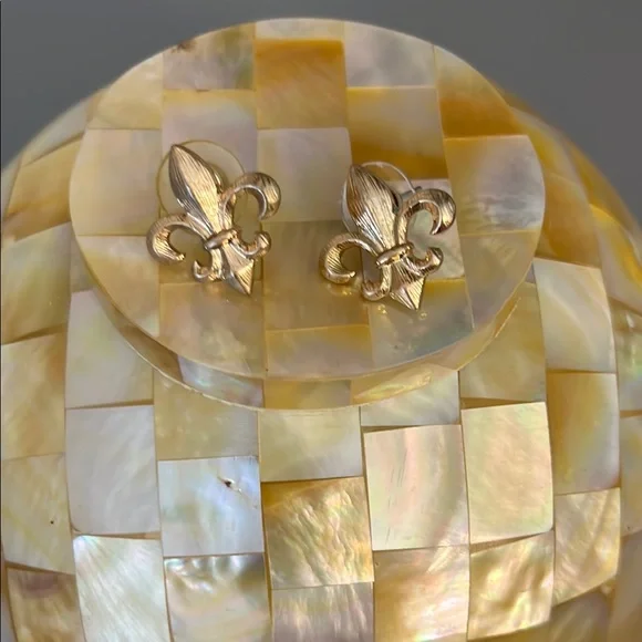 Gold Fleur-de-Lis Stud Earrings - Picture 1 of 5